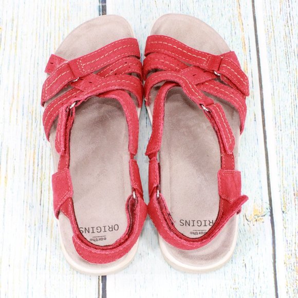 Earth Origins Sammie Red Suede Open Toe Adjustable Strappy Sandals Size 7 M - Picture 8 of 9